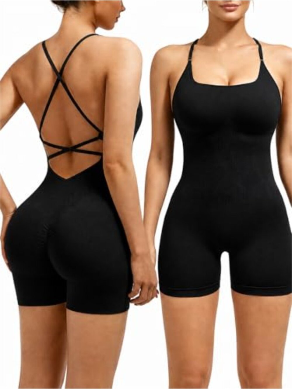 Women Seamless Strappy Romper One Piece Workout Jumpsuit Padded Sports Bra